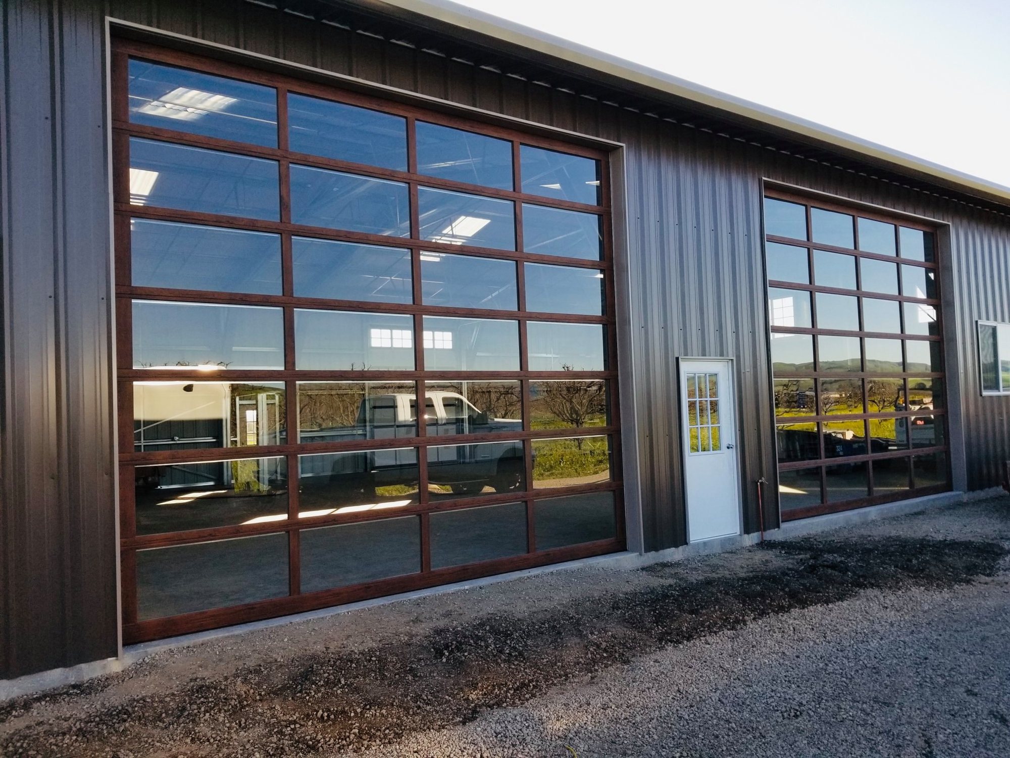 Modern glass storefront overhead doors