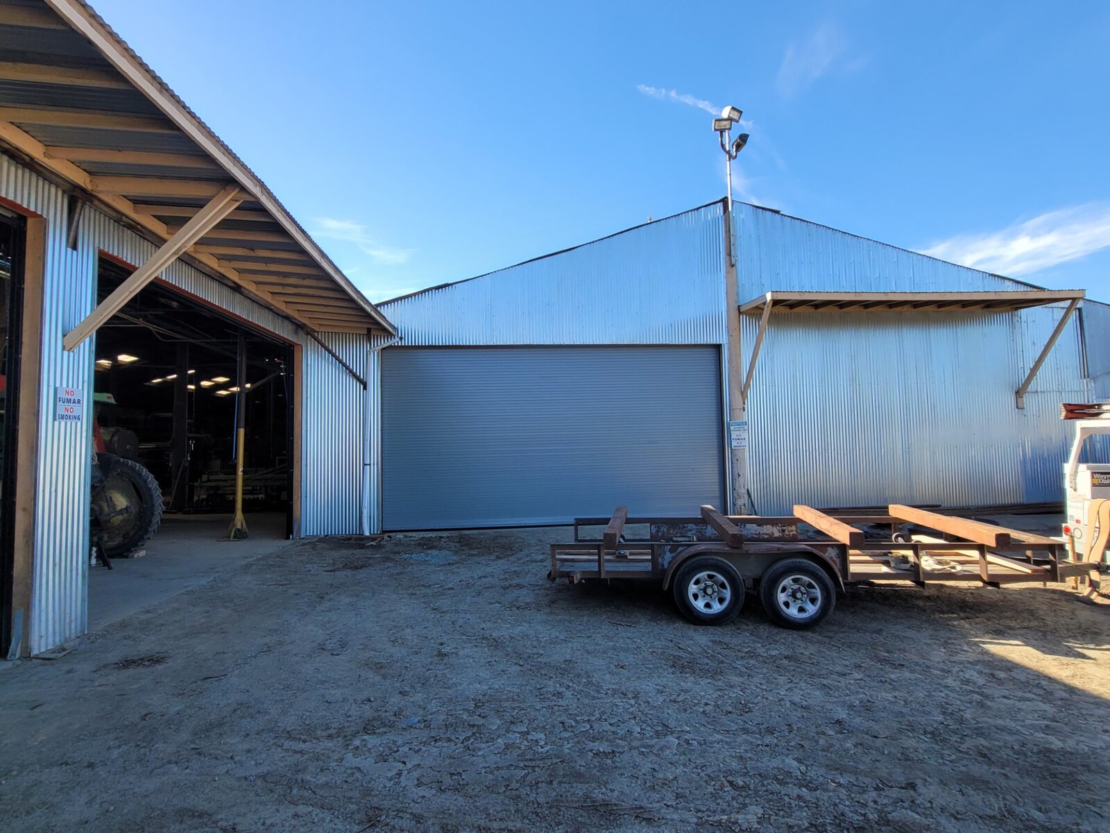 Rolling steel doors on an agricultural building