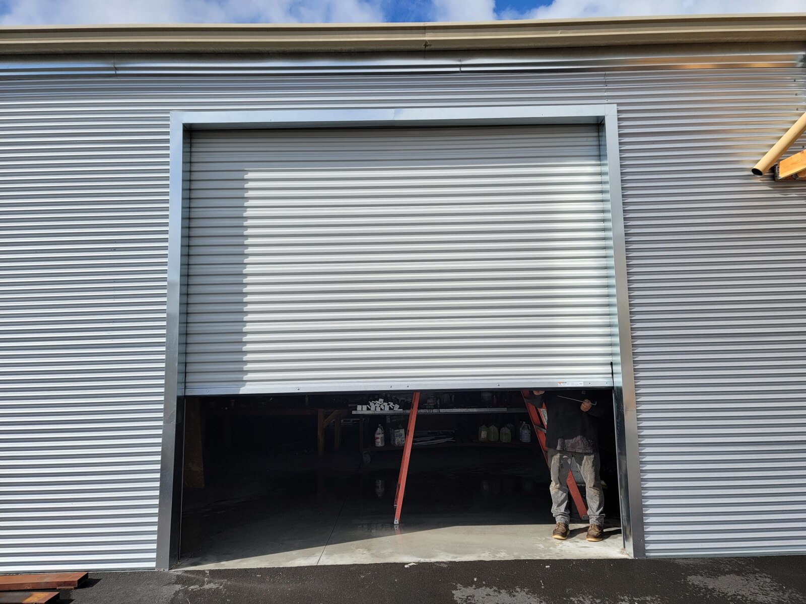 Commercial rolling steel overhead door, interior
